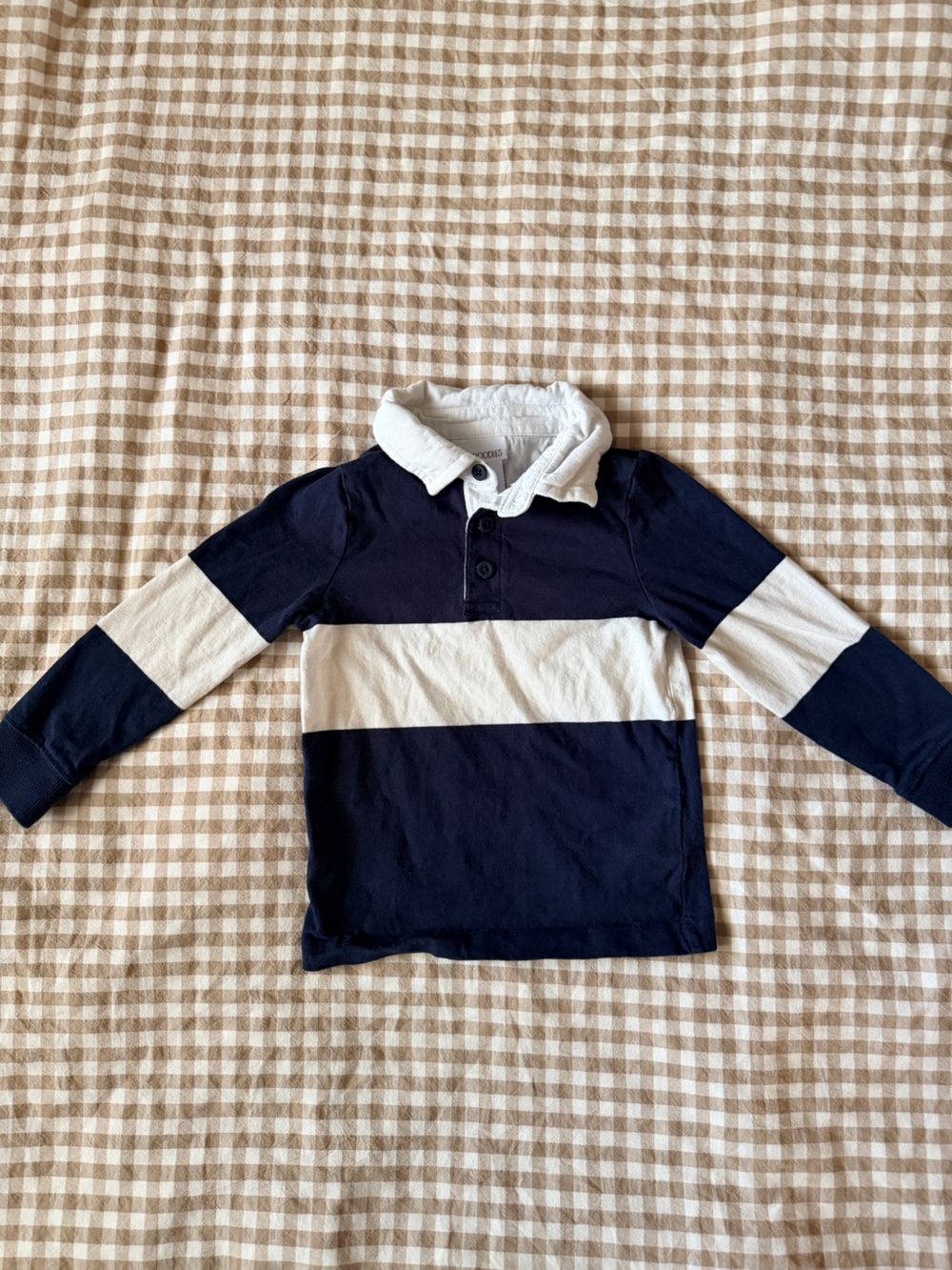 Preppy Rugby Navy and White Striped Long-Sleeve Polo